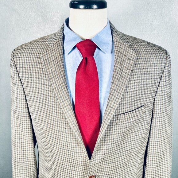 Ralph Lauren Blazer Mens 40R Tan Silk Wool Gingham Plaid Sport Coat Jacket - Picture 1 of 15